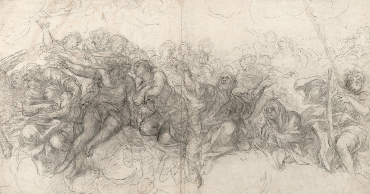 Abraham und Isaak, Adam und Eva, Noah und am rechten Rand David mit einer Harfe, 1647 von Pietro da Cortona