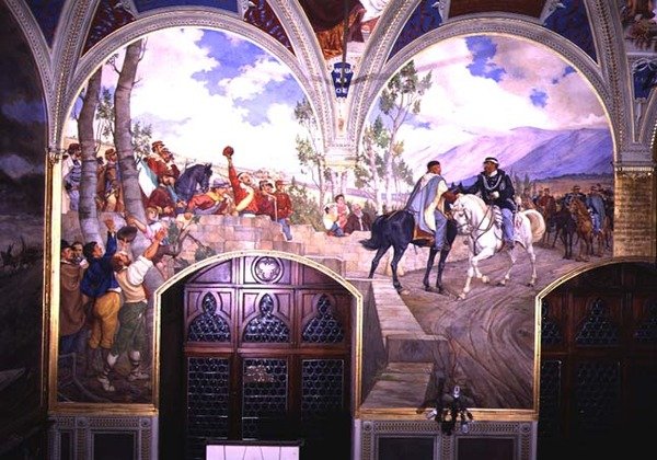 Das Treffen zwischen Giuseppe Garibaldi (1807-82) und König Vittorio Emanuele II. (1820-78) am 26. Oktober 1860 in Teano, Italien, 1886 von Pietro Aldi
