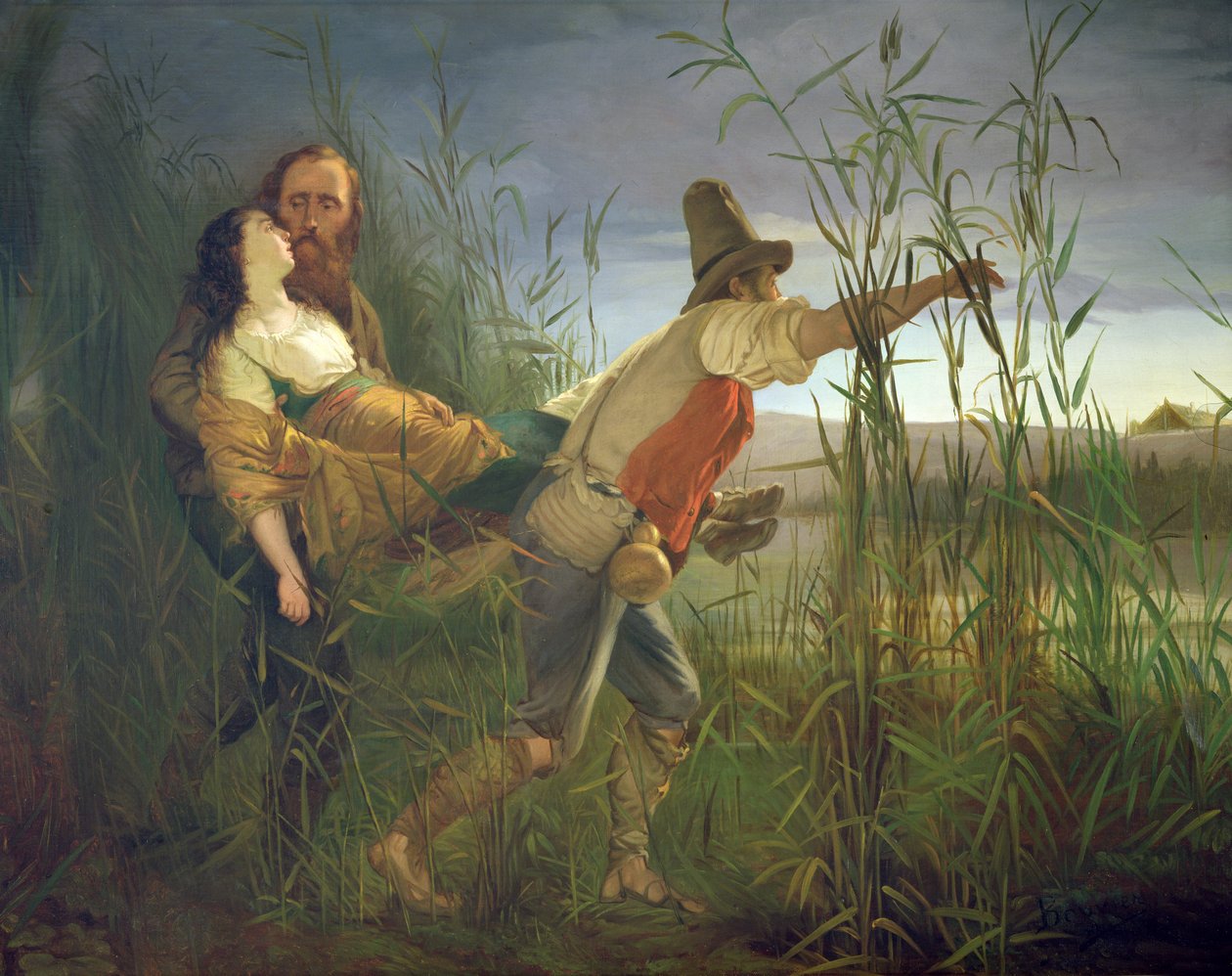 Garibaldi trägt seine sterbende Anita durch die Sümpfe von Comacchio von Pietro Bauvier