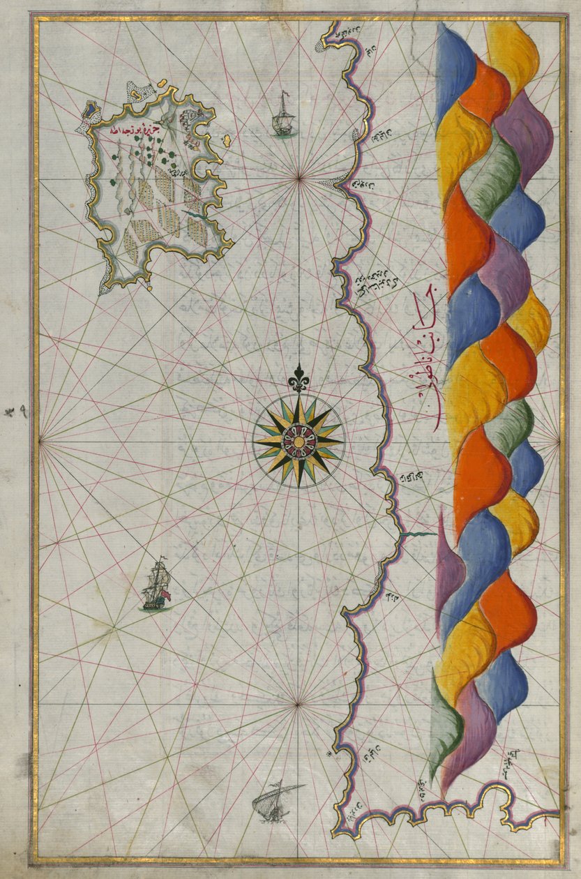 Karte der Insel Bozjah (Tenedos) vor der Küste Anatoliens von Piri Reis