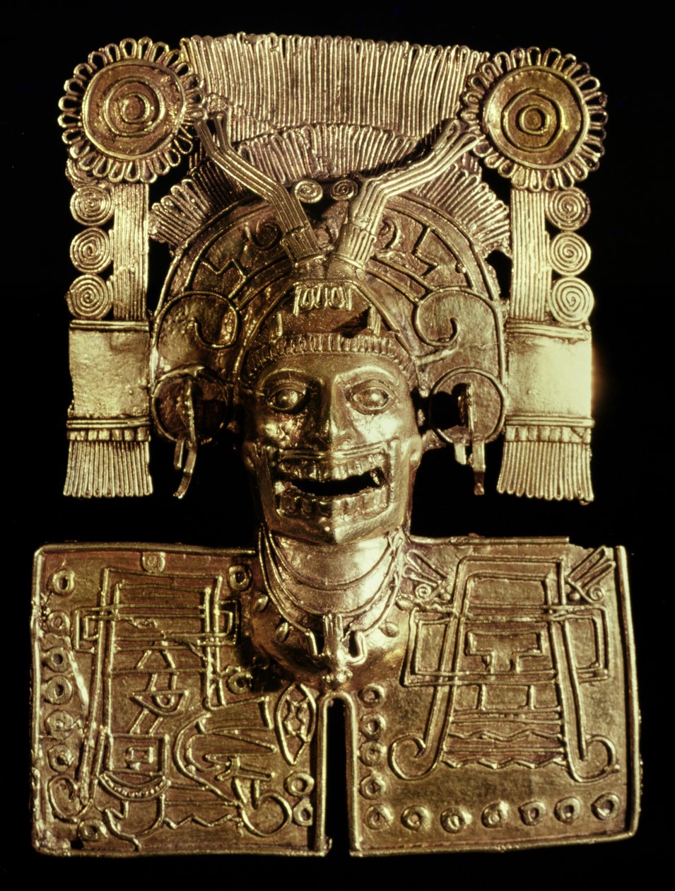 Brustplatte, die den Todesgott Mictlantecuhtli darstellt, aus Grab 7, Monte Alban, Mixtek, ca. 1300-1450 von Pre Columbian