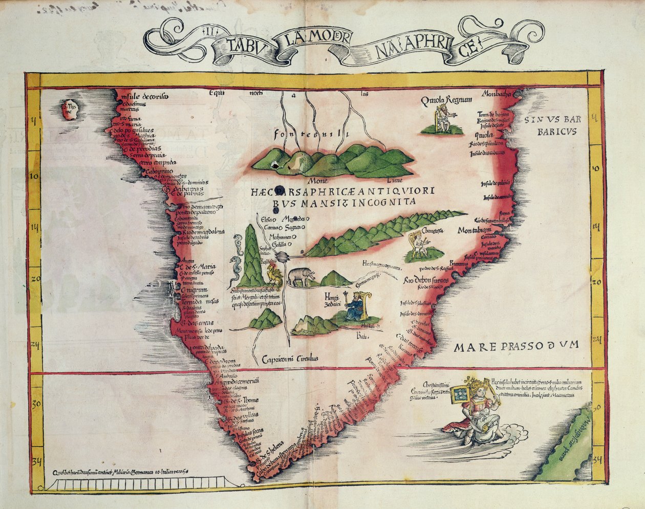 Karte von Südafrika, veröffentlicht in Straßburg im Jahr 1522 von Ptolemy