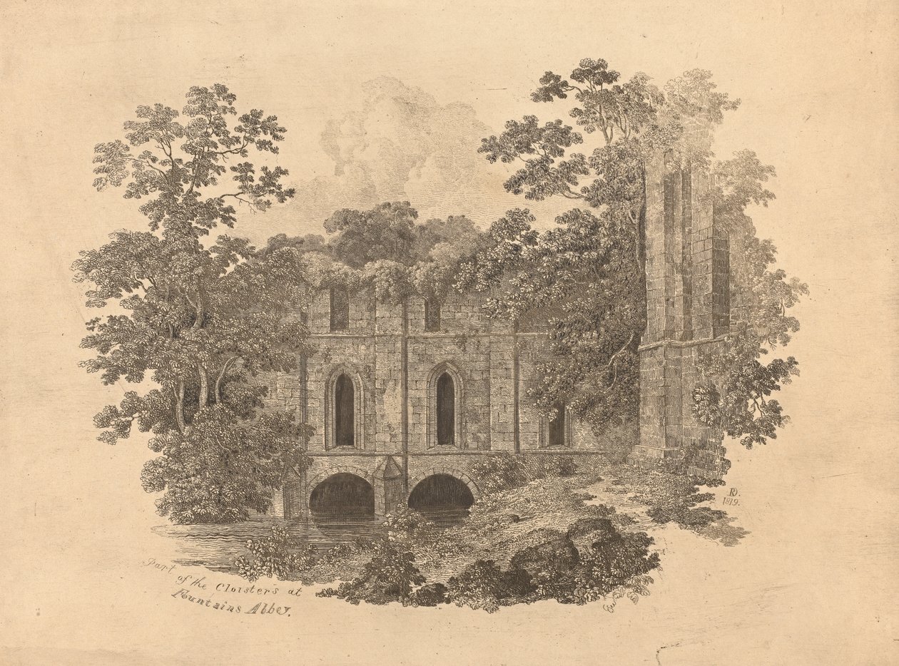 Teil der Kreuzgänge der Fountains Abbey von R. Dunning
