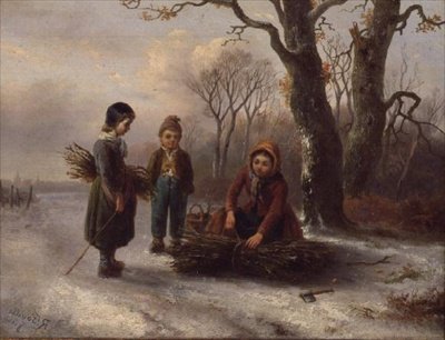 Kinder sammeln Holz, c.1884 von R. Favelle