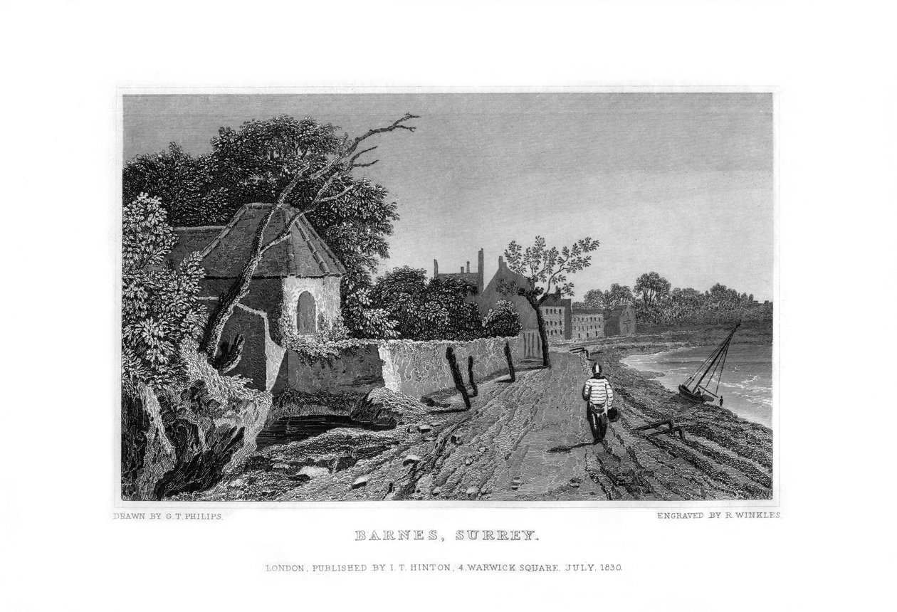Barnes, Surrey, 1830 von R. Winkles