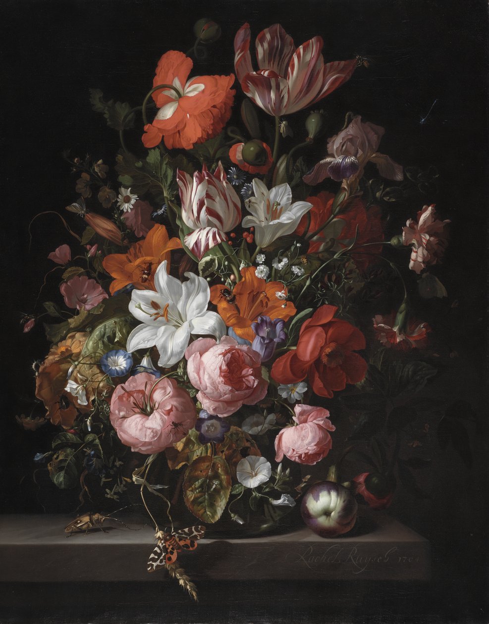 Blumen in einer Glasvase, 1704 von Rachel Ruysch