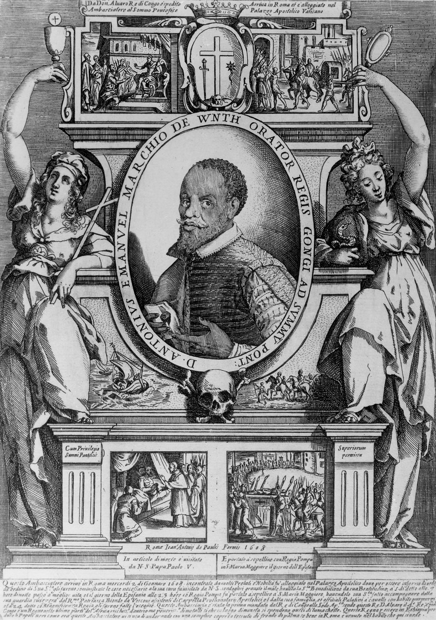 Porträt des Botschafters Antonius Emanuel, mit vier historischen Szenen aus seinem Leben, 1608 von Raffaello Schiaminossi