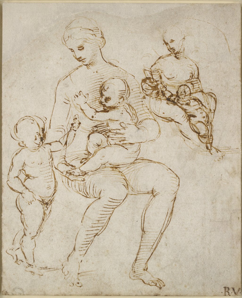 Recto: Zwei Studien für eine Madonna mit Kind und Johannes (Die Madonna del Cardellino), WA1846.159 von Raffaello Sanzio Raphael