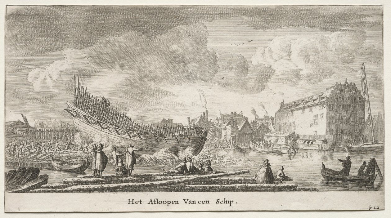 Schiffe von Amsterdam: Ein Schiff wird zu Wasser gelassen von Reinier Nooms
