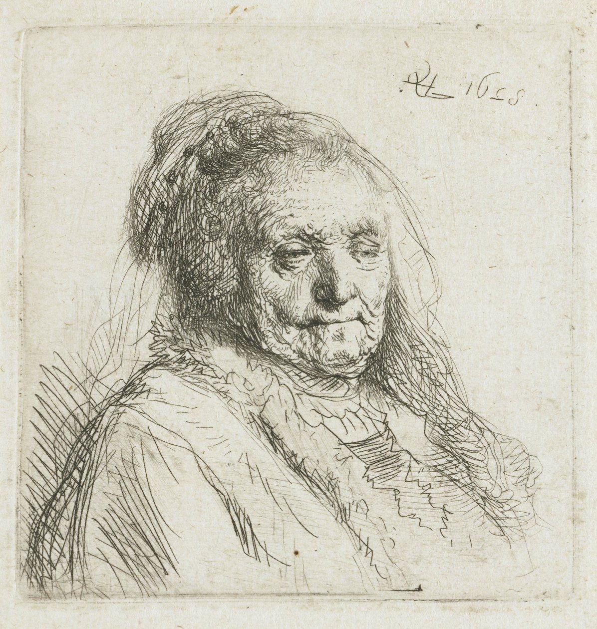 Rembrandts Mutter, Kopf und Schultern, drei Viertel nach rechts, 1628 von Rembrandt van Rijn