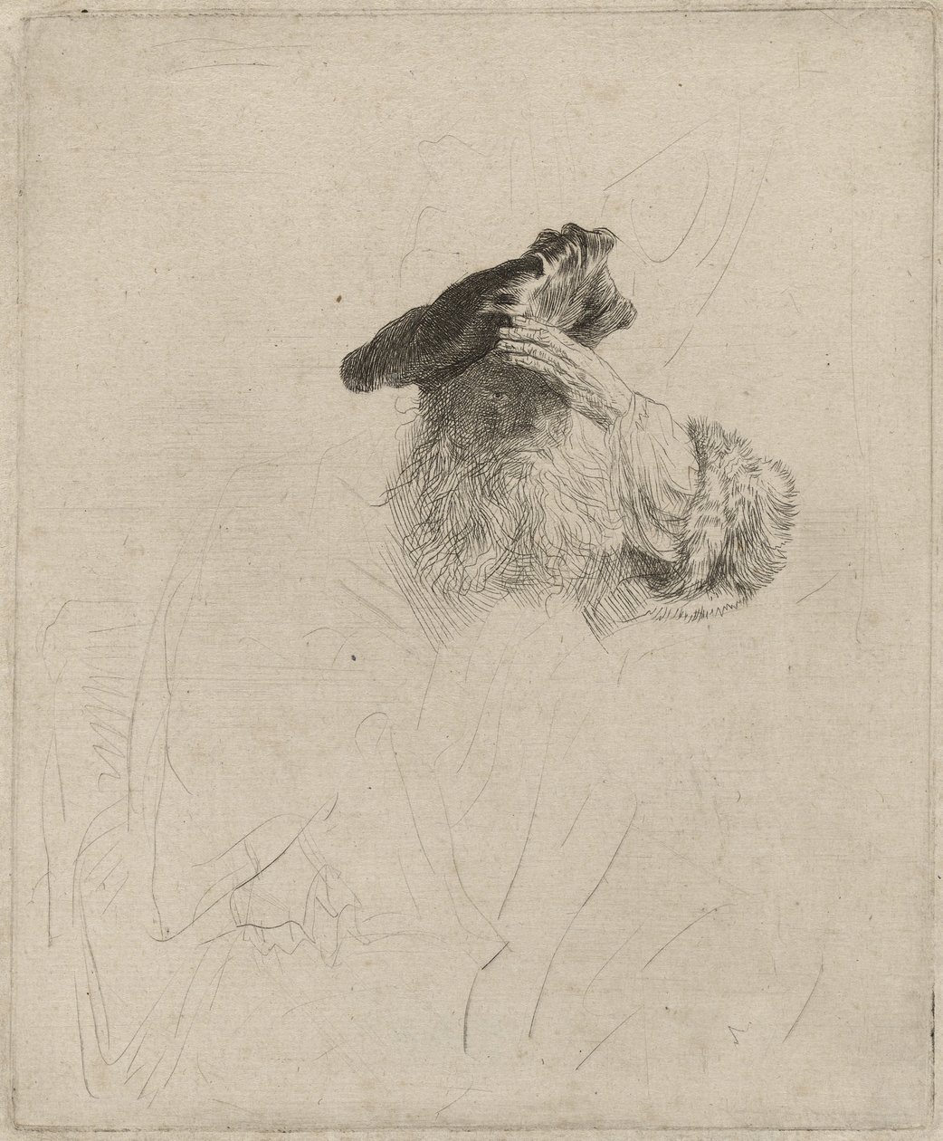 Alter Mann, der seine Augen mit der Hand abschirmt, ca. 1639 von Rembrandt van Rijn