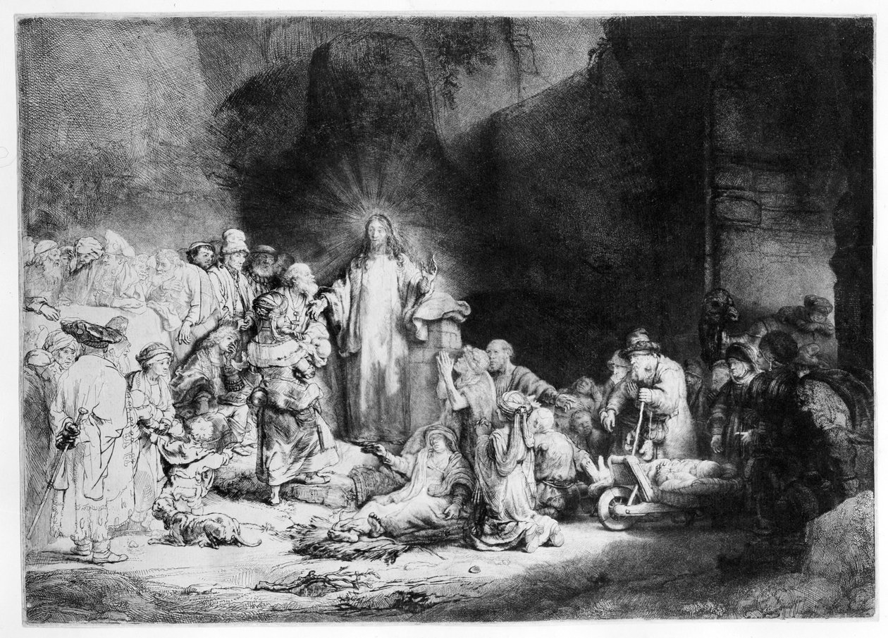 Christus predigt in einer felsigen Landschaft, ca. 1645 von Rembrandt van Rijn