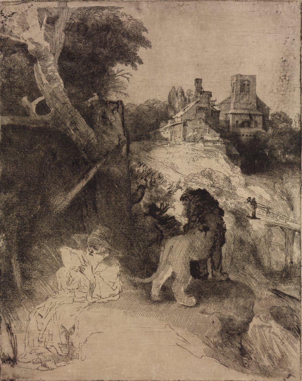 Der heilige Hieronymus in einer italienischen Landschaft von Rembrandt van Rijn