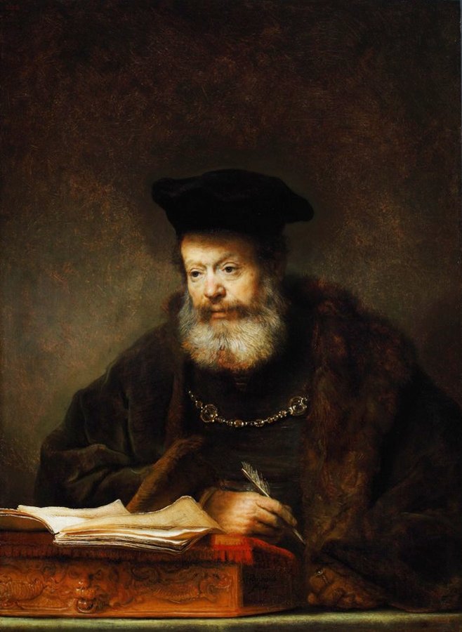 Gelehrter an seinem Schreibtisch von Rembrandt van Rijn