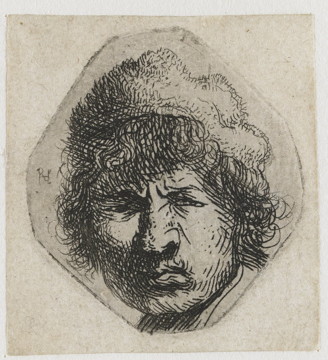Selbstporträt mit finsterem Blick von Rembrandt van Rijn