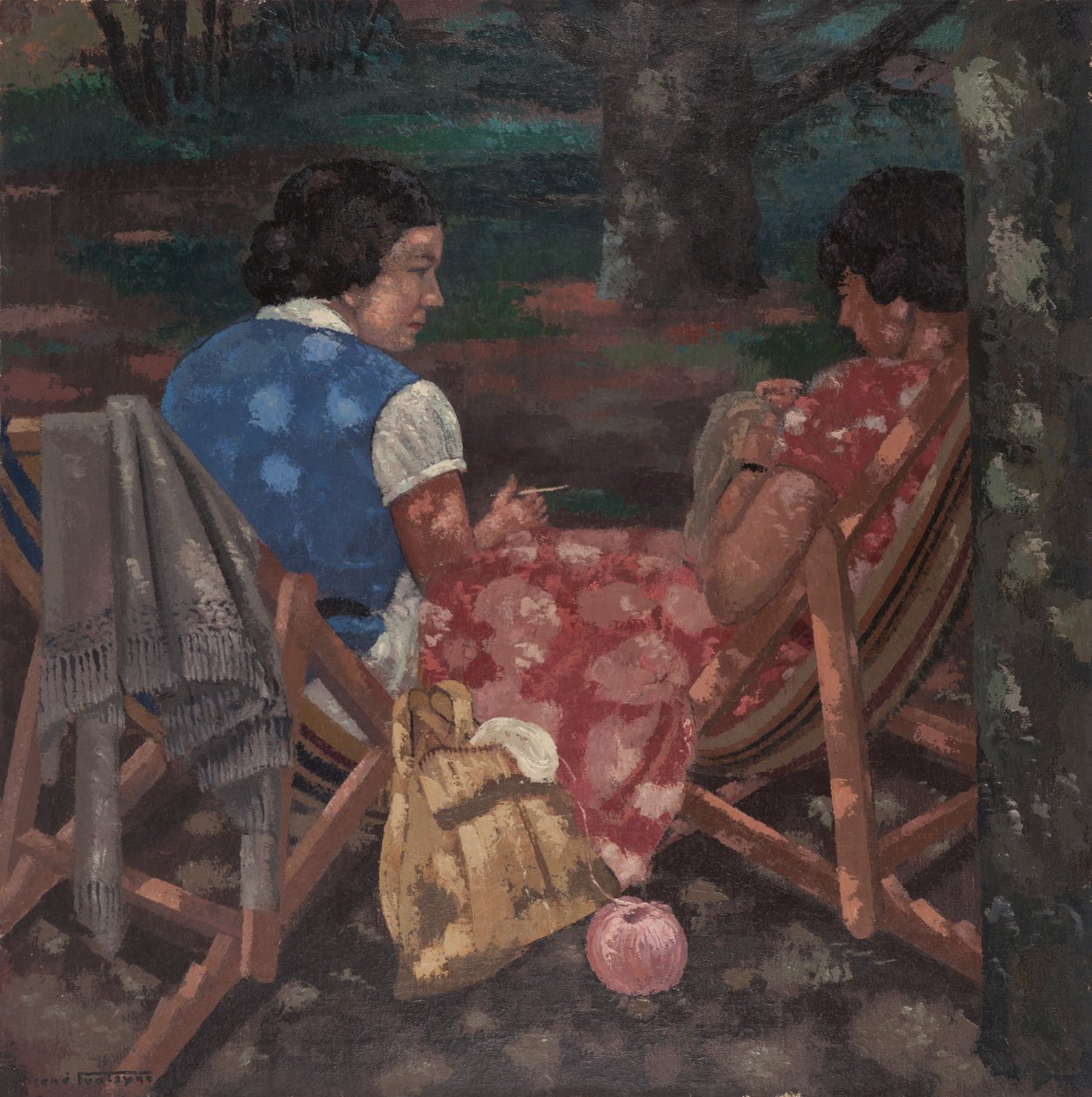 Strickende Frauen im Garten von René Fontayne