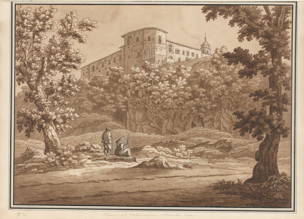Kloster bei Valmontone, aus einem Band mit 66 Ansichten, die im November 1790 in der Umgebung von Rom und Abruzzen aus der Natur gezeichnet wurden von Richard Colt Hoare