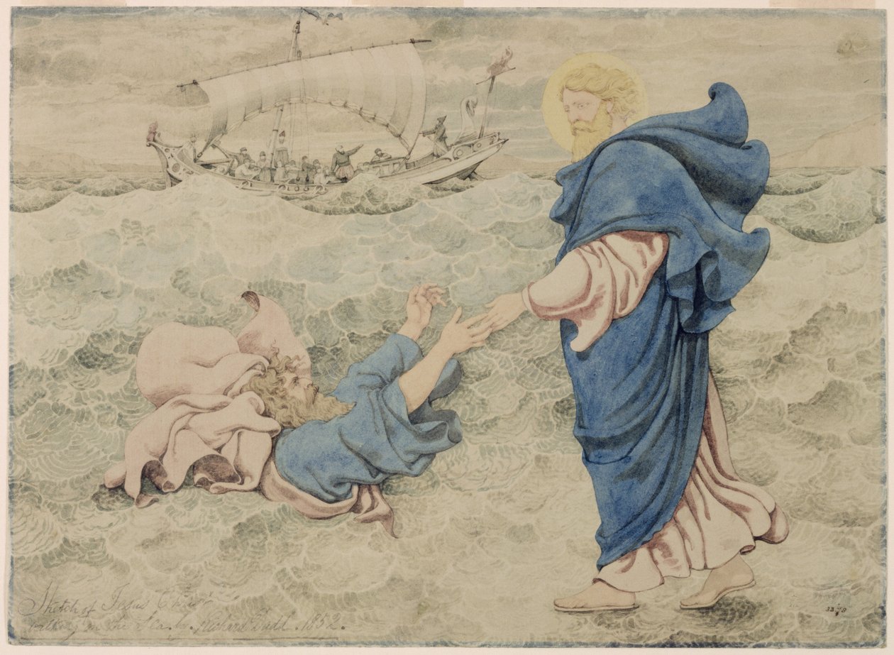 Skizze von Christus, der auf dem Wasser geht von Richard Dadd