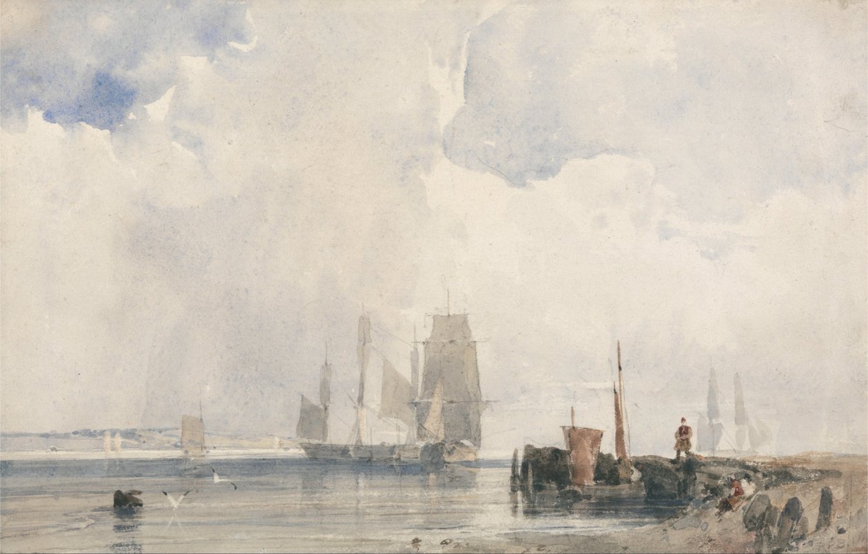 Schiffe in einer Mündung, wahrscheinlich in der Nähe von Quilleboeuf von Richard Parkes Bonington