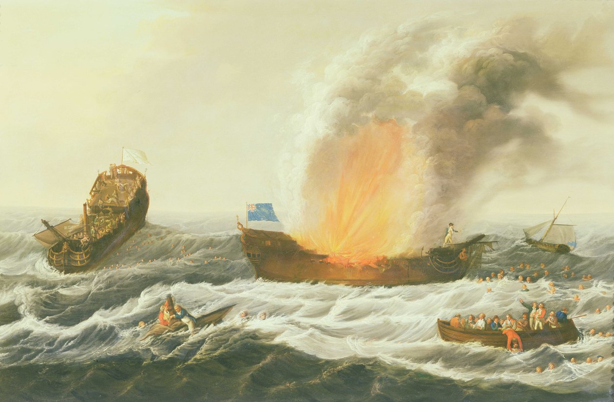 Ein Seegefecht zwischen der Quebec und der Surveillante, ca. 1779 von Richard Paton