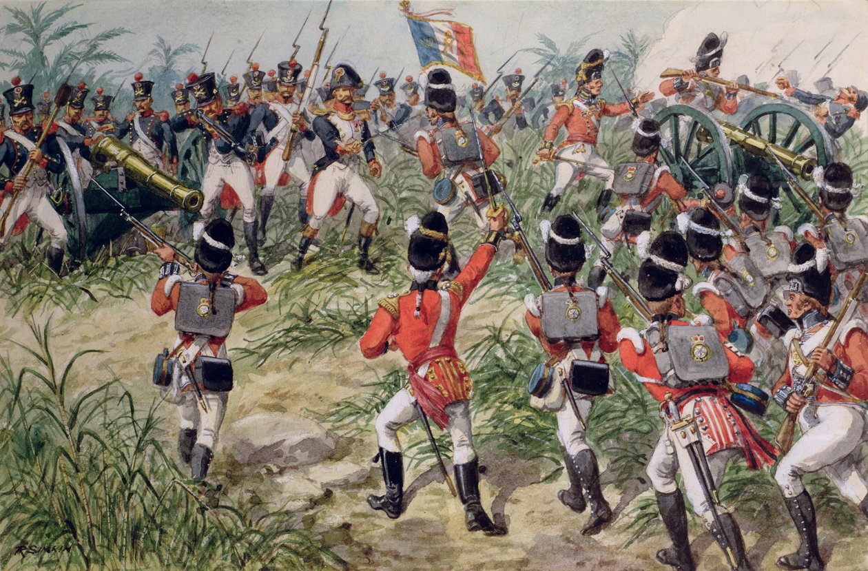 Der Angriff des 7. Fußregiments Royal Fusiliers, Martinique, 1. Februar 1809 von Richard Simkin