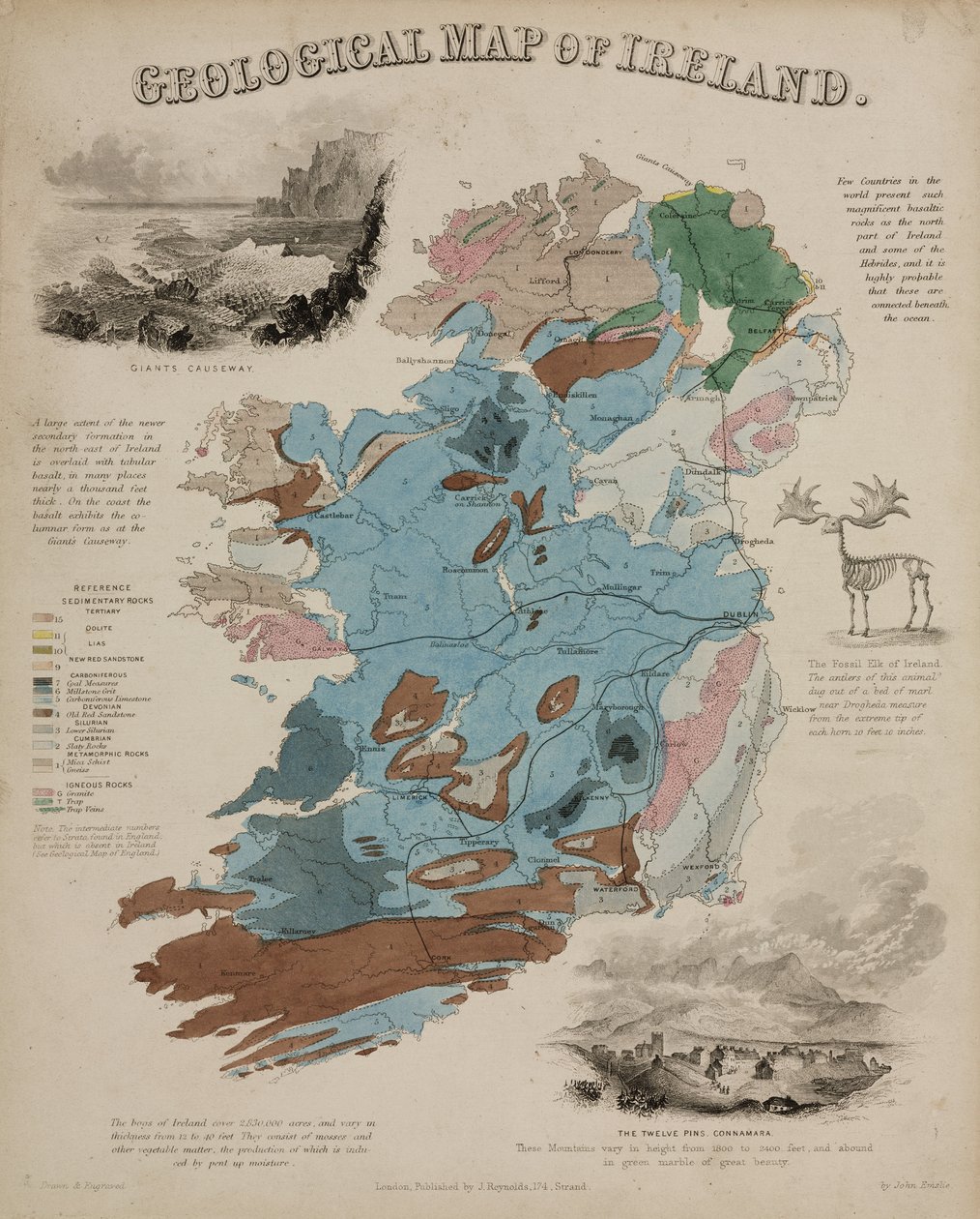 Geologische Karte von Irland, ca. 1850er von John Pardon