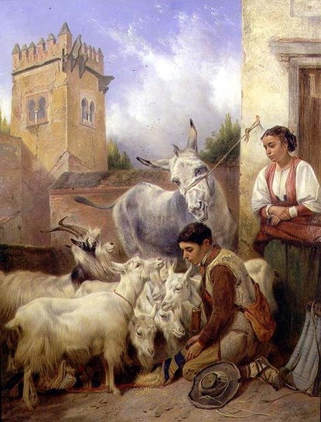 Ziegen füttern in der Alhambra von Richard Ansdell
