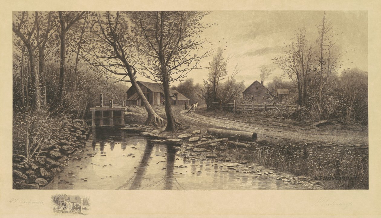 Ohne Titel (Pastorale Szene mit Sägewerk) von Richard Dudensing