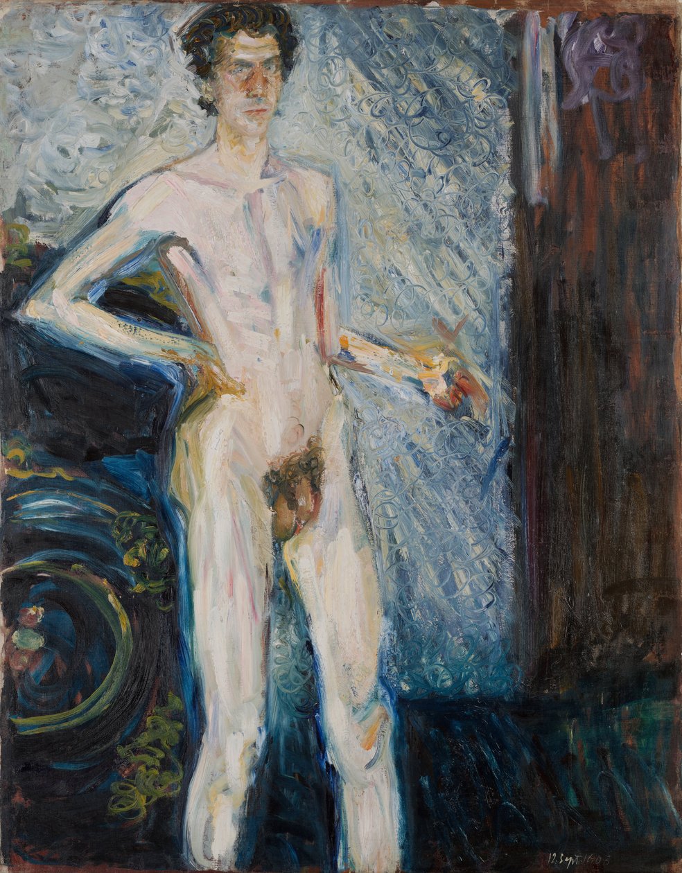 Nacktes Selbstporträt mit Palette, 1908 von Richard Gerstl