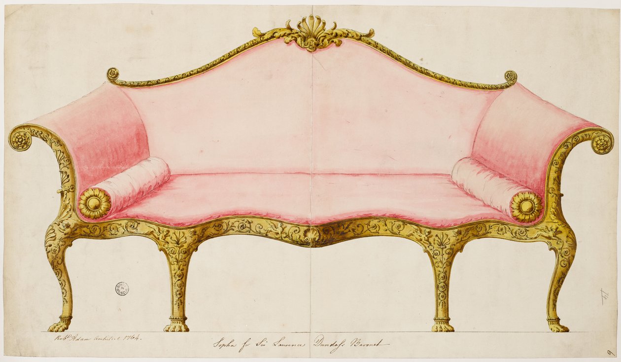 Fertige Zeichnung für ein Sofa für den Salon, wie ausgeführt, 1764 von Robert Adam