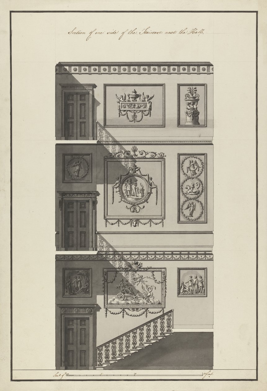 Headfort House. Treppenhaus, Seitenansicht, 1775 von Robert Adam