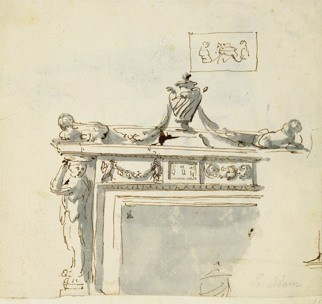 Skizzenentwurf für einen Kamin von Robert Adam
