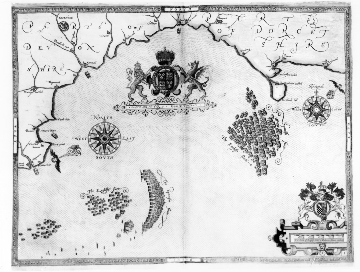 Karte Nr. 5 zeigt die Route der Armada-Flotte, graviert von Augustine Ryther, 1588 von Robert Adams
