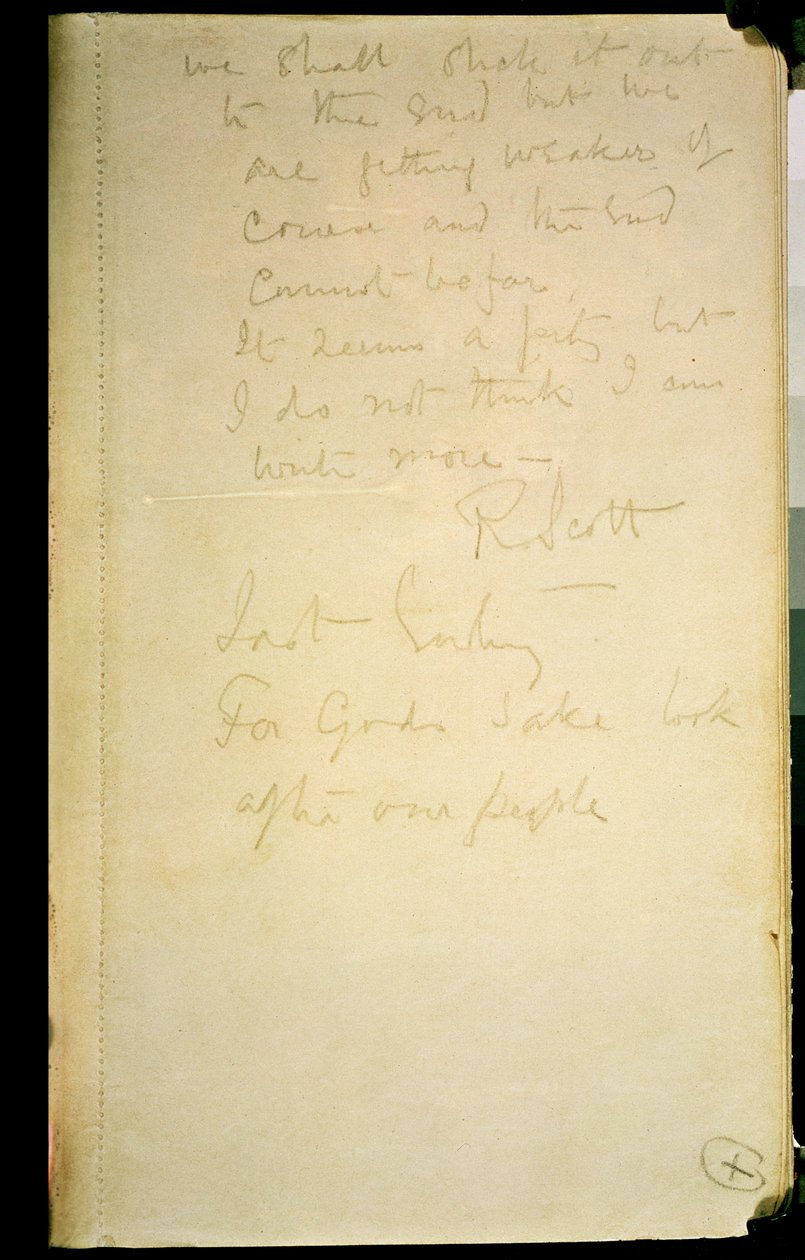 Die letzte Seite seines Tagebuchs, Antarktis, 29. März 1912 von Robert Falcon Scott