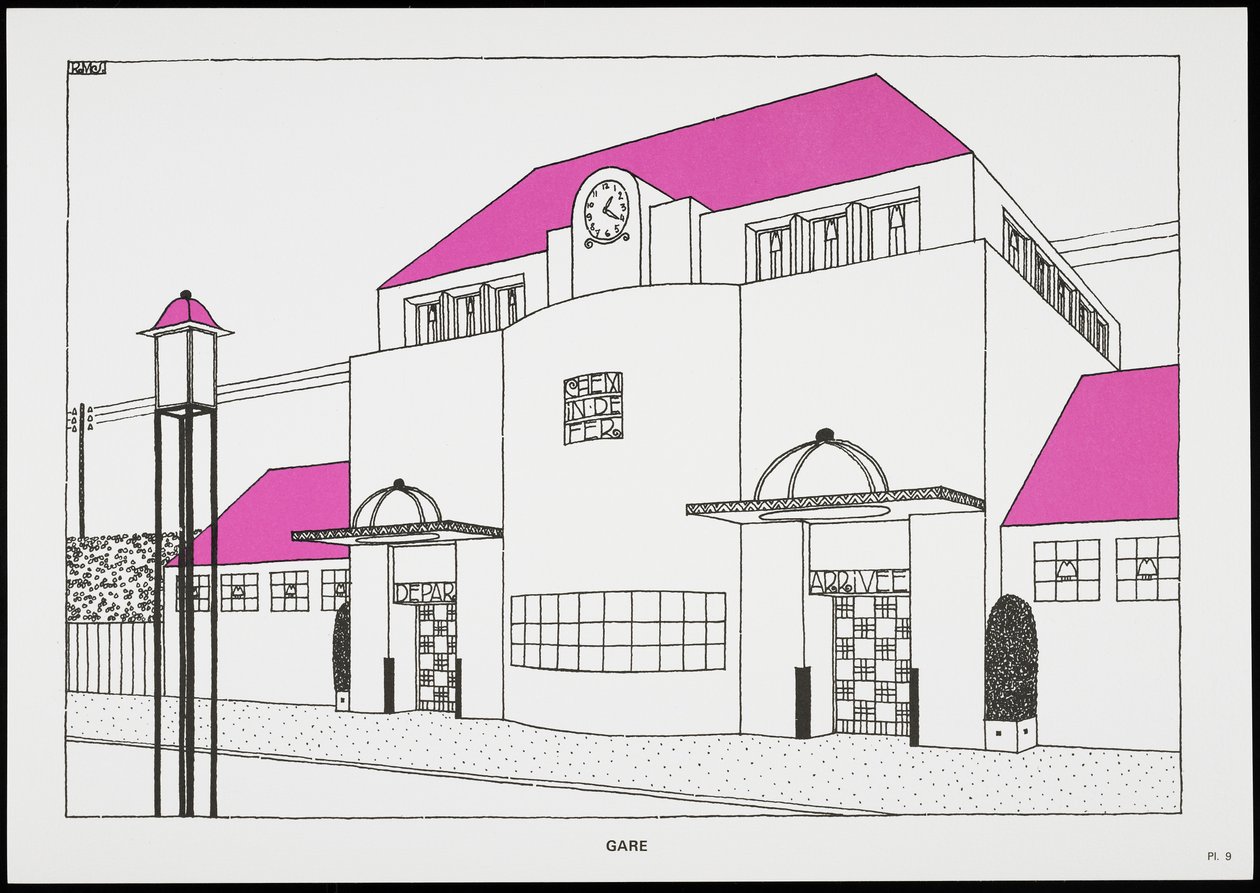 Bahnhof, aus Une Cite Moderne, Dessins de Rob Mallet-Stevens Architecte, 1987 (veröffentlicht) von Robert Mallet Stevens