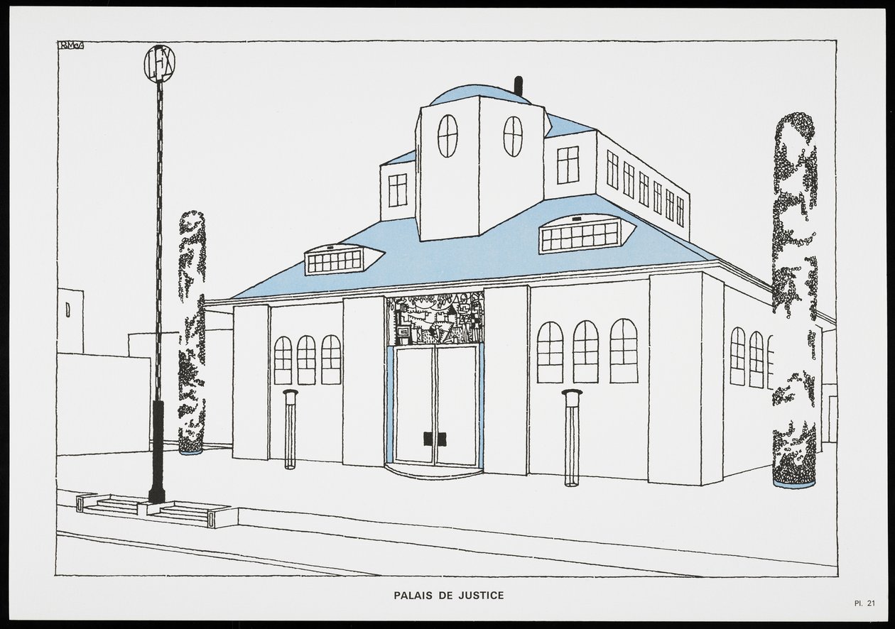 Palais de Justice, aus Une Cite Moderne, Dessins de Rob Mallet-Stevens Architecte, 1987 von Robert Mallet Stevens