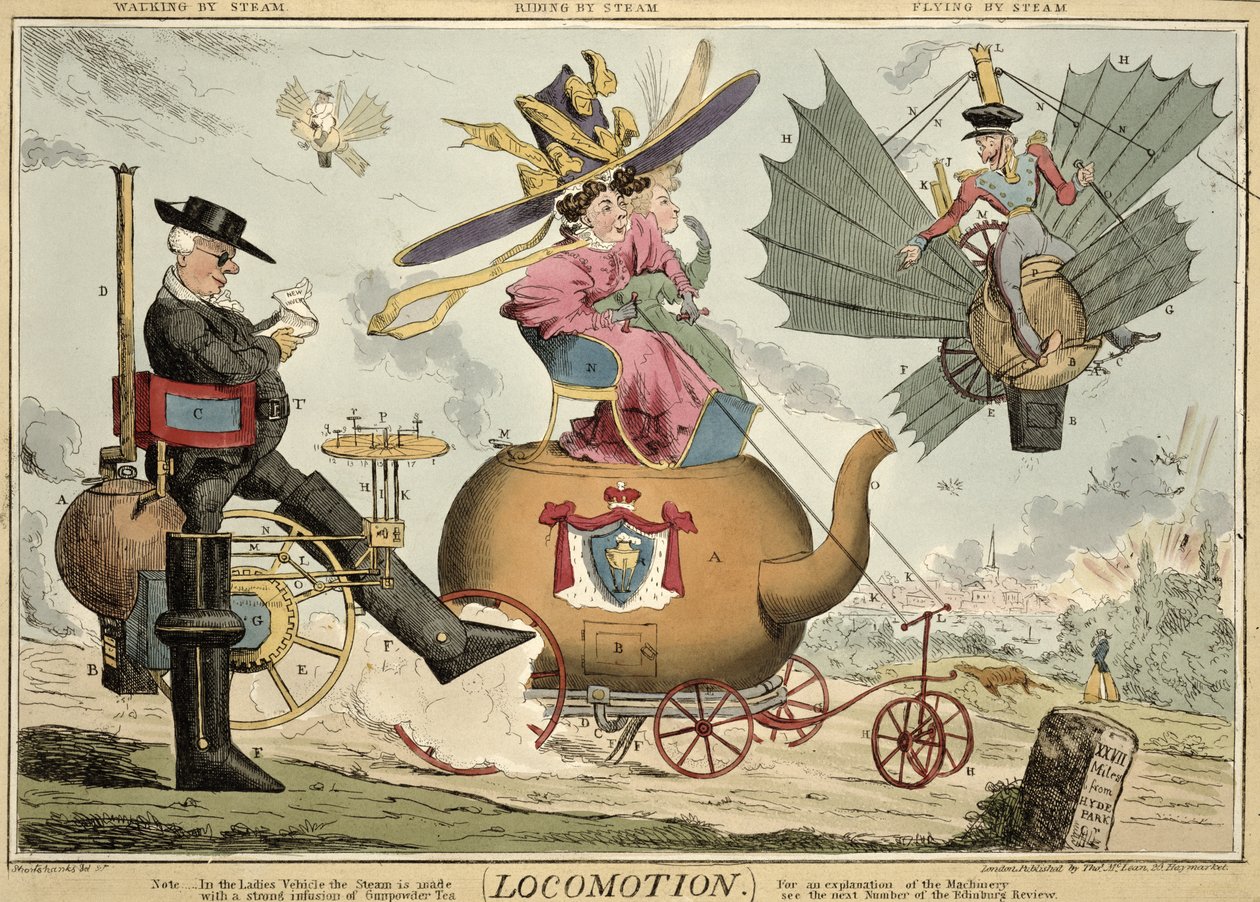 Fortbewegung - Gehen mit Dampf, Reiten mit Dampf, Fliegen mit Dampf, veröffentlicht von Thomas McLean, London von Robert Seymour