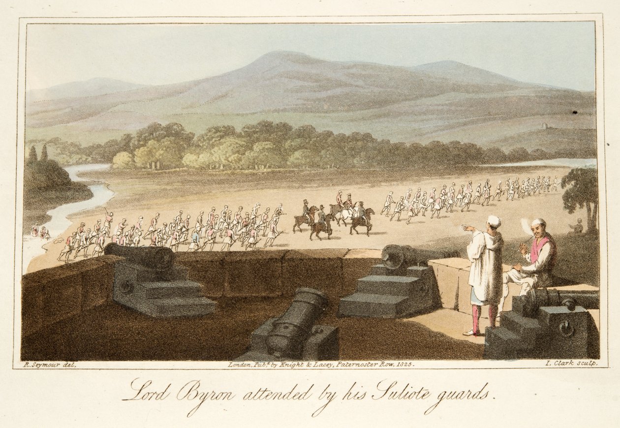 Lord Byron mit seinen Sulioten-Wachen, aus Die letzten Tage von Lord Byron von William Parry, veröffentlicht 1825 von Robert Seymour