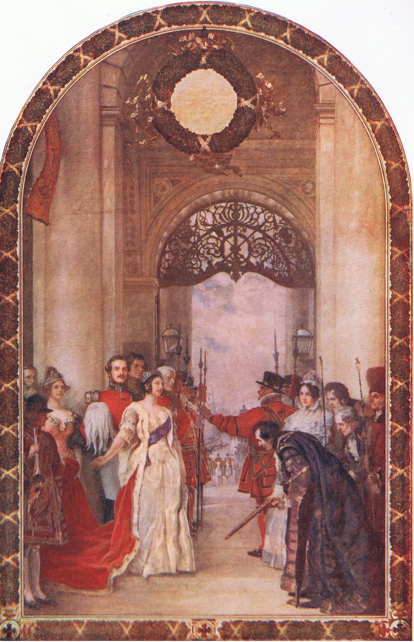 Eröffnung der Royal Exchange durch Königin Victoria, aus Cassells Geschichte des britischen Volkes, veröffentlicht von der Waverley Book Company Limited, ca. 1940 von Robert Walker Macbeth