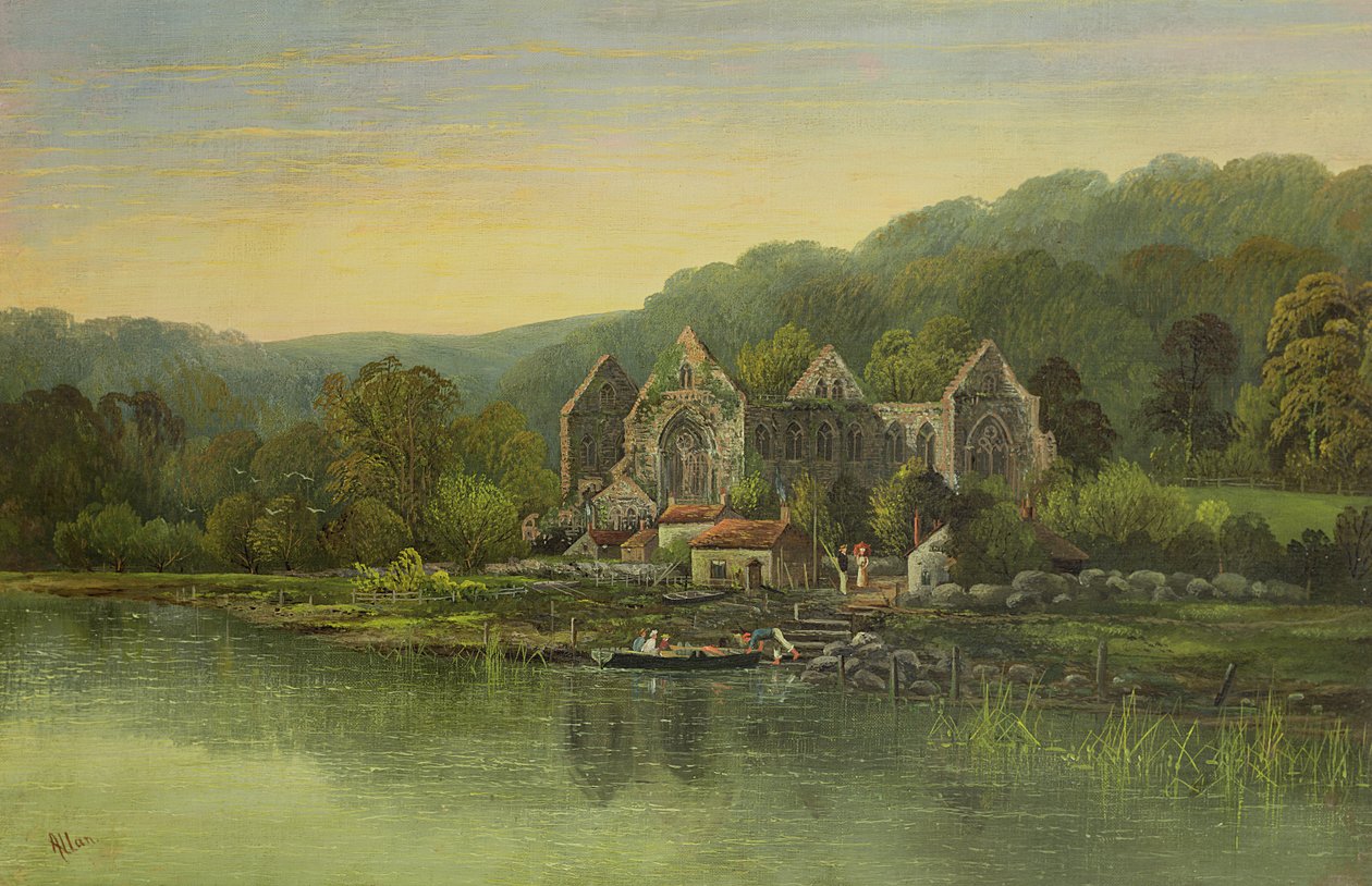 Ruine einer Abtei an einem Fluss, ca. 1880 von Robert Weir Allan