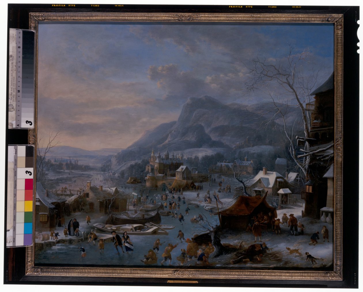 Winter: Eine gefrorene Winterlandschaft mit Bauern von Robert Griffier