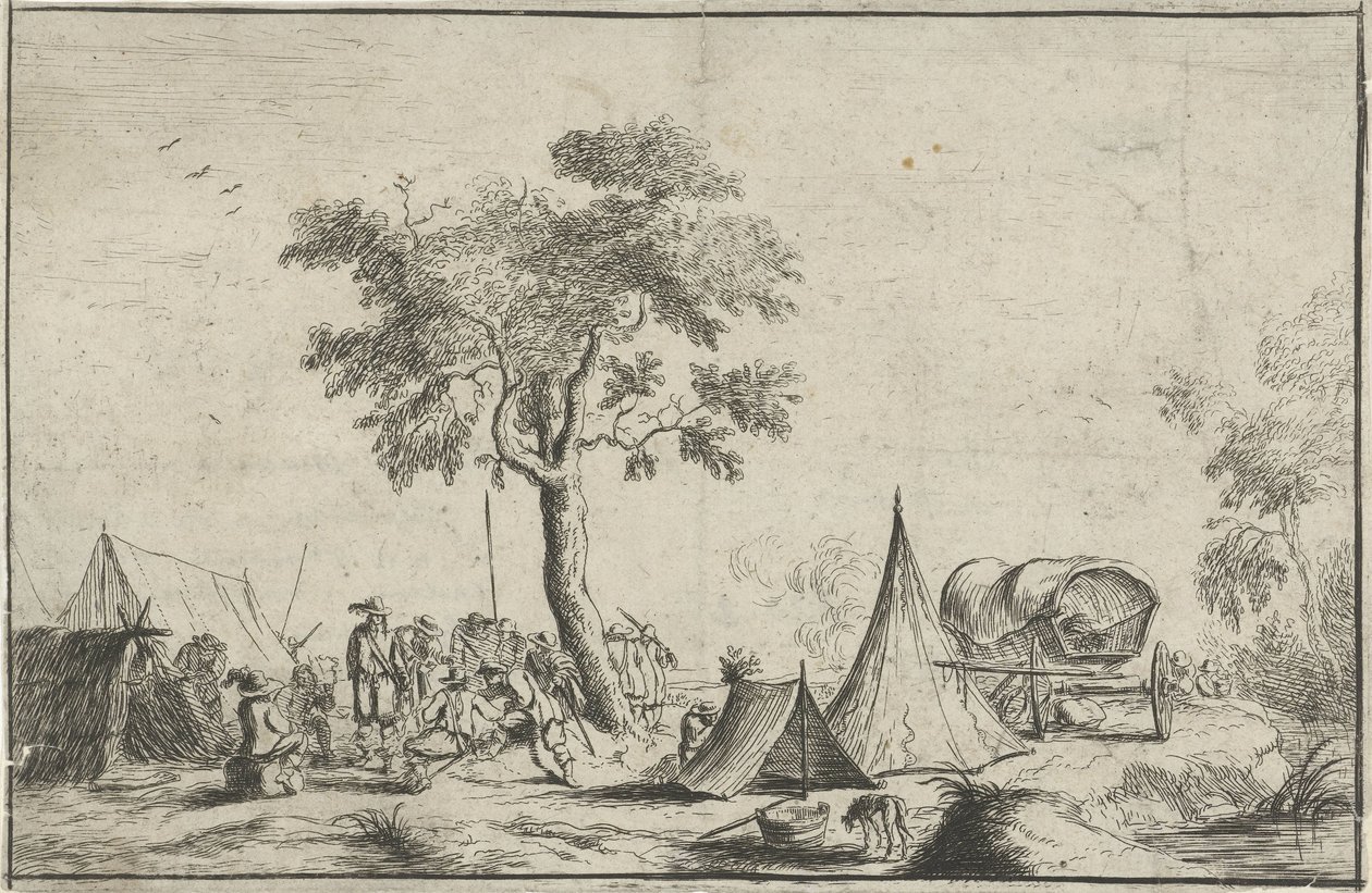 Lager mit einem spitzen Zelt von Robert van den Hoecke