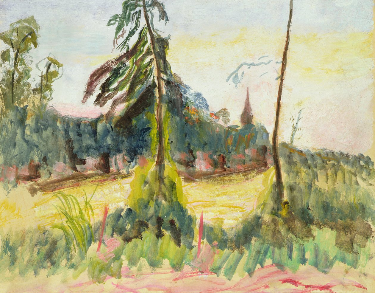 Landschaft mit Bäumen und einer kleinen Kirche von Roderic O Conor