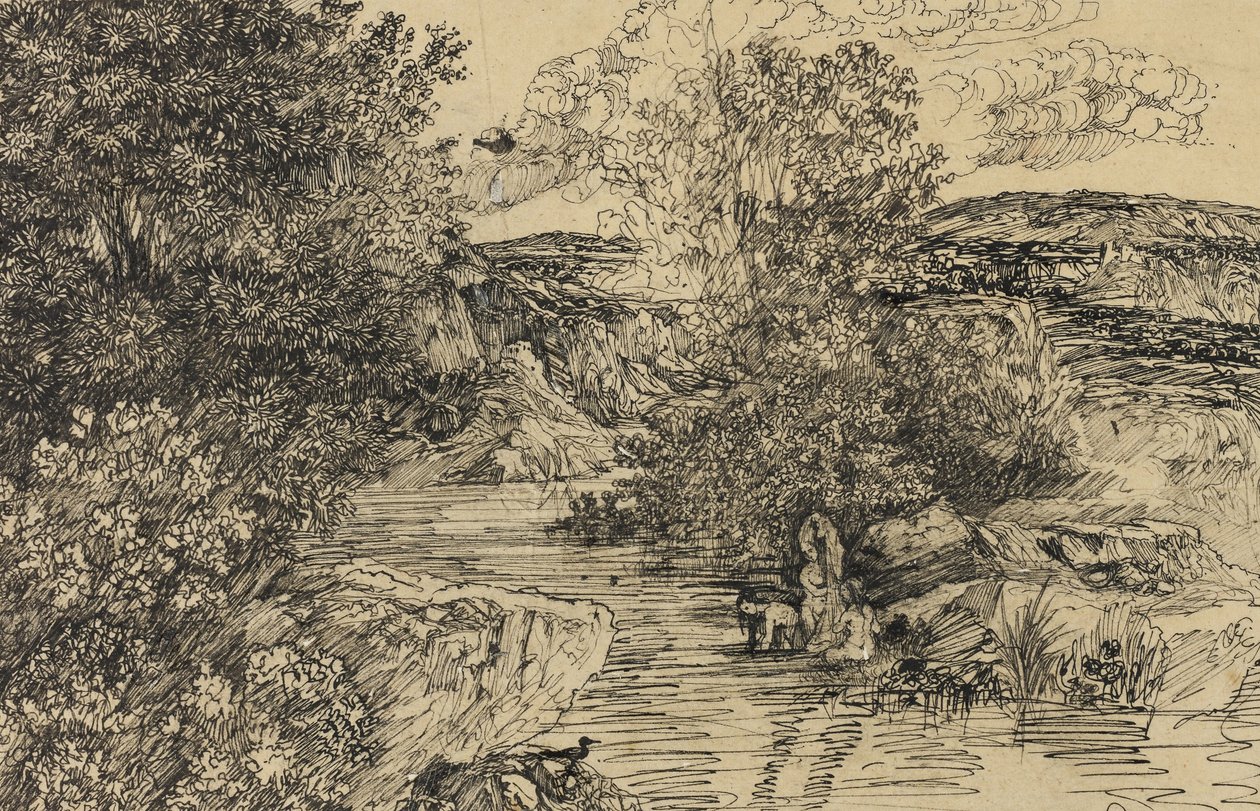 Badende in einem Bach von Rodolphe Bresdin