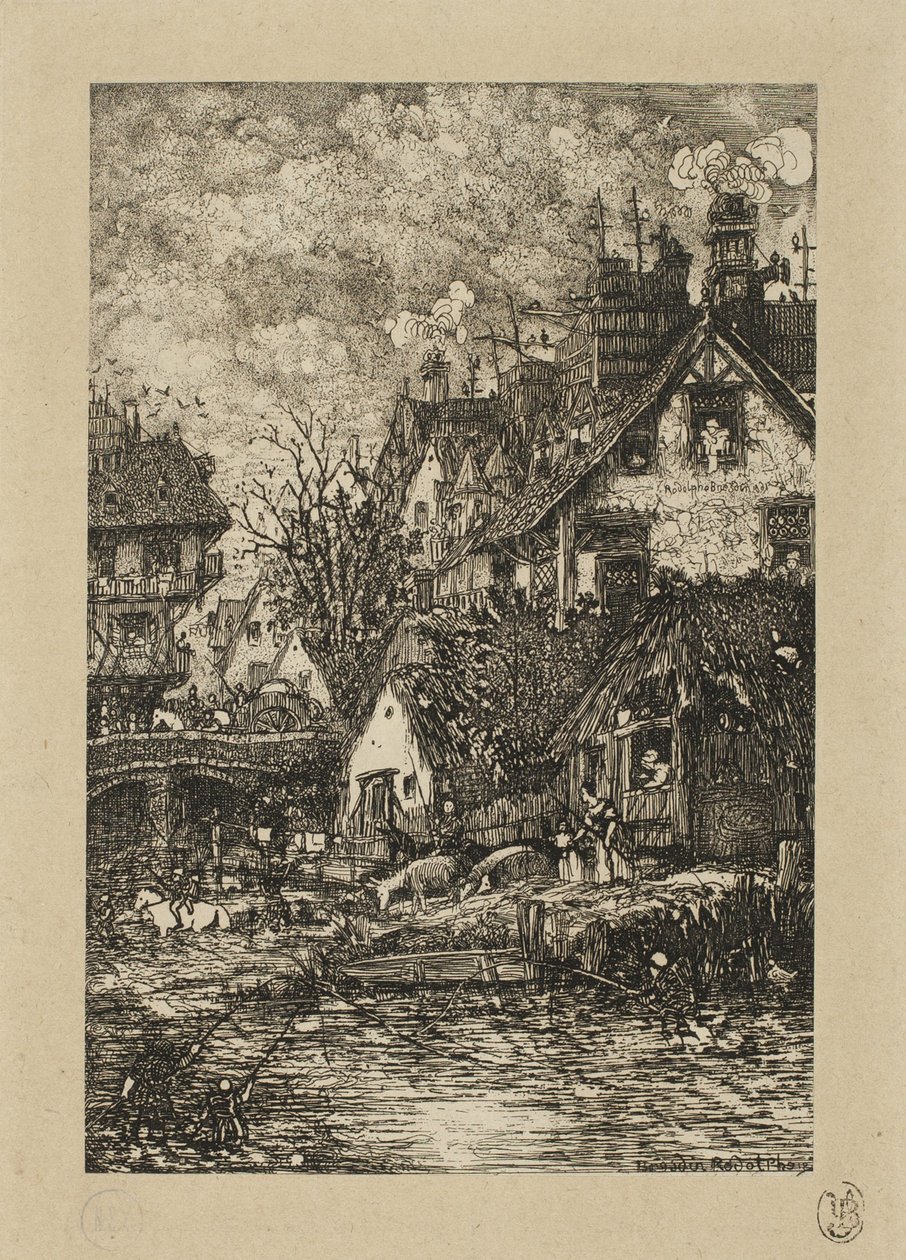 Ein Dorf betreten, aus Revue Fantaisiste von Rodolphe Bresdin