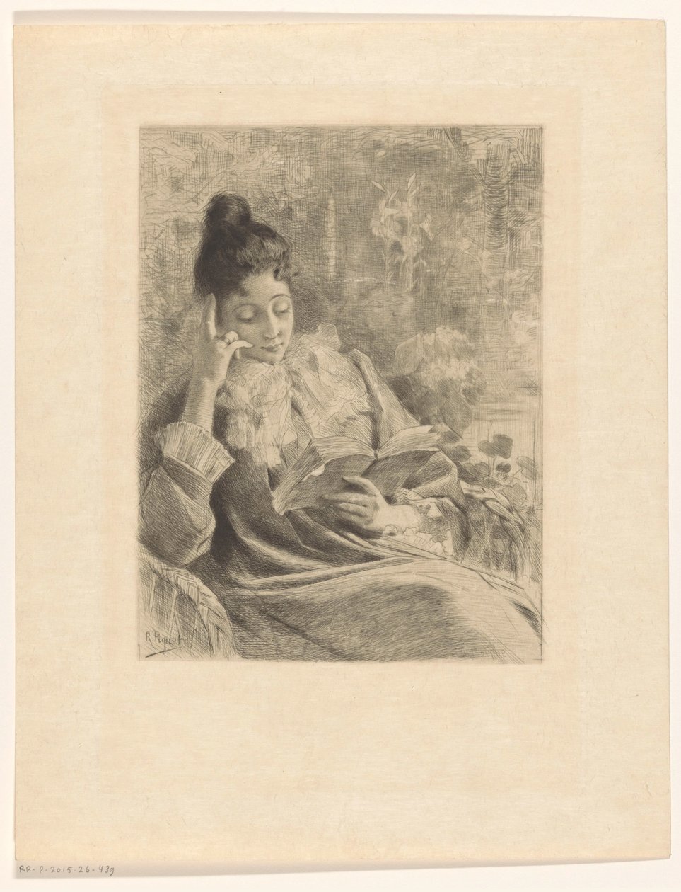 Lesende Frau in einem Stuhl von Rodolphe Piguet