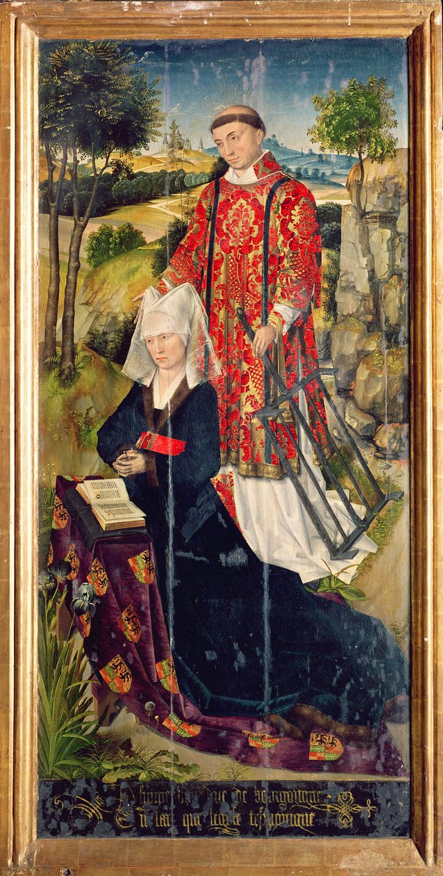 Rechtes Panel, vom Hauptaltar-Polyptychon, Darstellung von Laure de Jaucourt, 1460-66 von Rogier van der Weyden