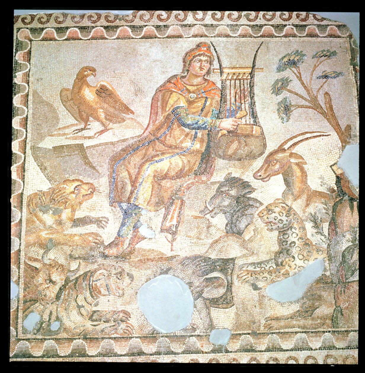 Orpheus spielt für die Tiere, römisches Mosaik von Roman