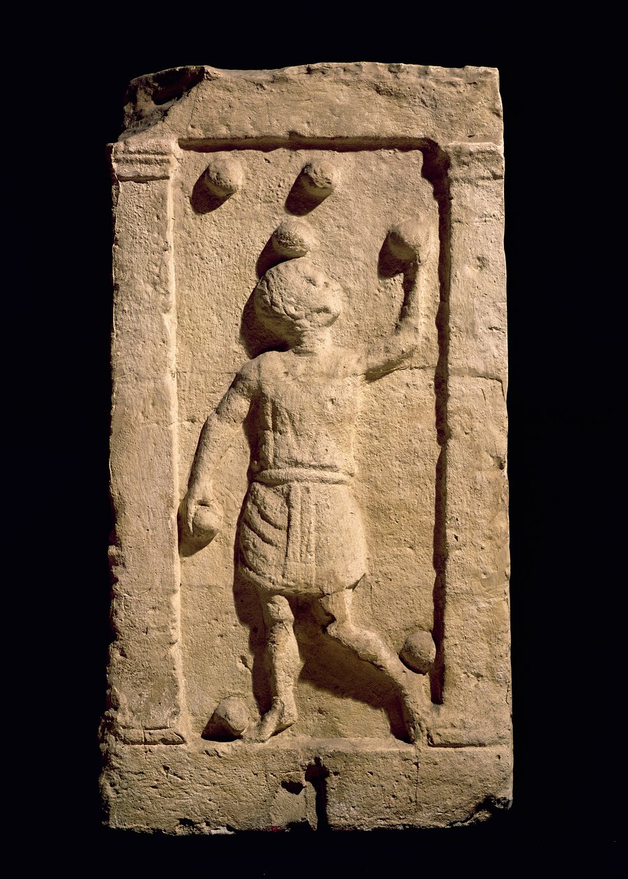 Relief, das einen Jongleur von der Stele von Settimia Spica darstellt von Roman