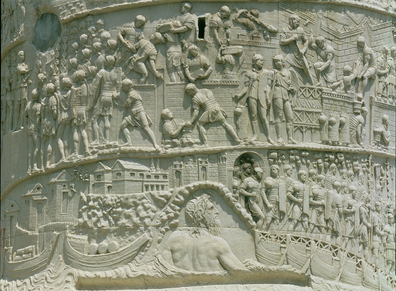 Die römische Armee überquert die Donau, Detail von Trajanssäule, 113 n. Chr. (Detail) von Roman